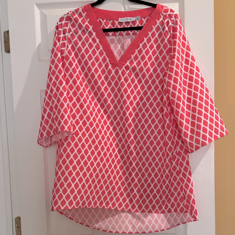 Retro Threads: Ladies Coral Diamond V-Neck Dress/ swim Coverup. Size large